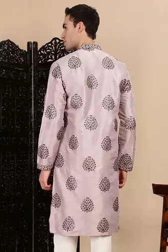 Purple silk blend sequins kurta for mens