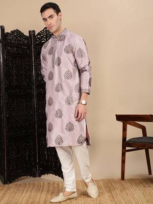 Purple silk blend sequins kurta for mens 5