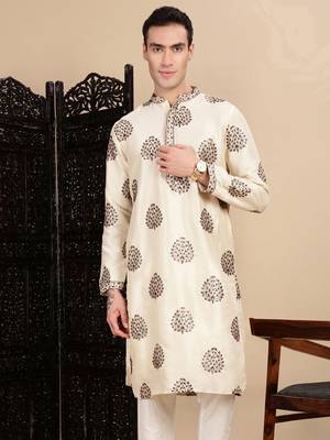 Pista silk blend sequins kurta for mens 1
