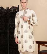 Pista silk blend sequins kurta for mens