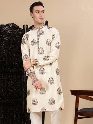 Pista silk blend sequins kurta for mens 2