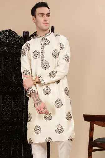 Pista silk blend sequins kurta for mens
