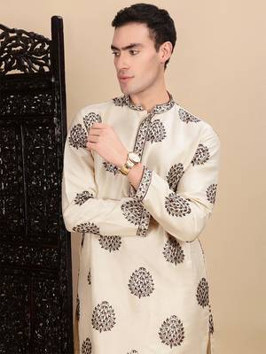 Pista silk blend sequins kurta for mens 3