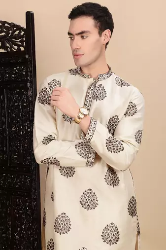 Pista silk blend sequins kurta for mens