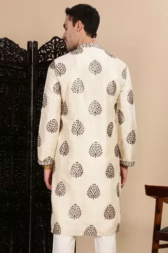 Pista silk blend sequins kurta for mens