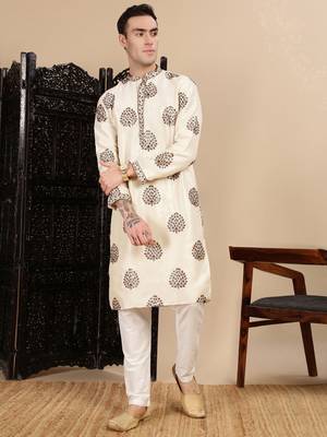 Pista silk blend sequins kurta for mens 5