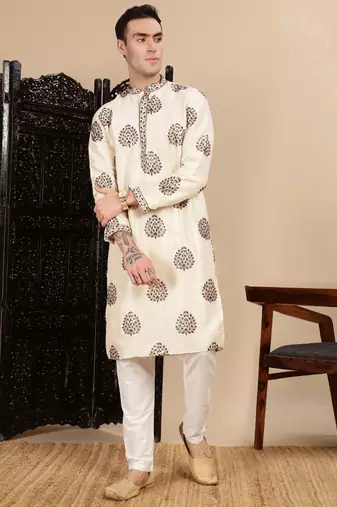 Pista silk blend sequins kurta for mens