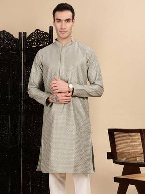 Pista silk blend sequins kurta for mens 1