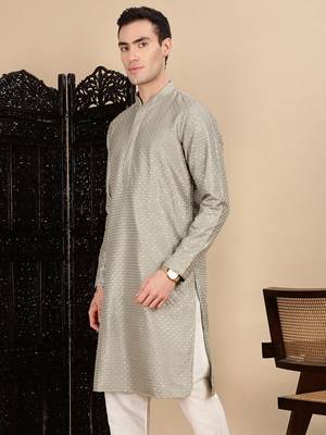 Pista silk blend sequins kurta for mens 3