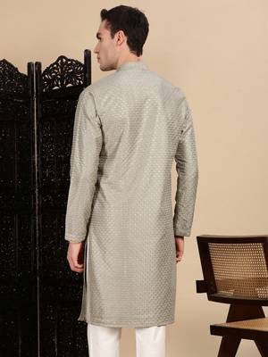 Pista silk blend sequins kurta for mens 4