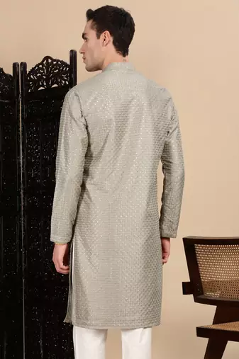 Pista silk blend sequins kurta for mens