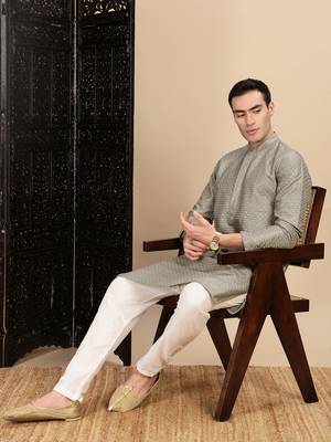 Pista silk blend sequins kurta for mens 5