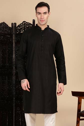 Black cotton textured kurta for mens