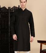 Black cotton textured kurta for mens