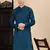Blue cotton textured kurta for mens