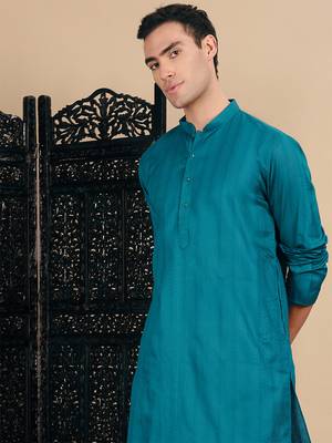 Firozi cotton textured kurta for mens 2