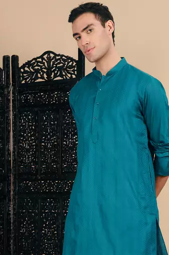 Firozi cotton textured kurta for mens