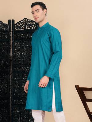 Firozi cotton textured kurta for mens 3