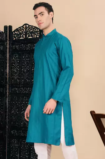 Firozi cotton textured kurta for mens