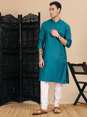 Firozi cotton textured kurta for mens 5