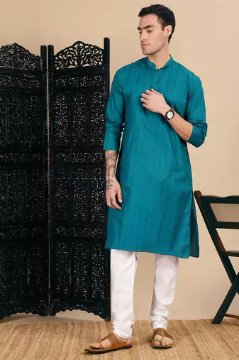 Firozi cotton textured kurta for mens