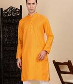 Mustard cotton textured kurta for mens