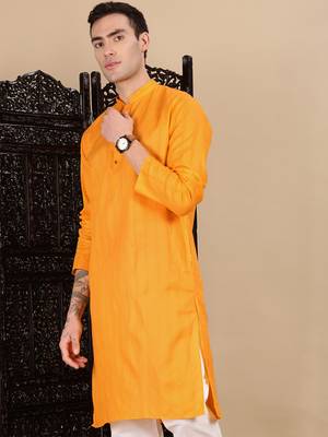 Mustard cotton textured kurta for mens 2
