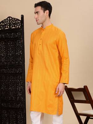 Mustard cotton textured kurta for mens 3
