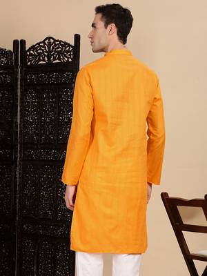 Mustard cotton textured kurta for mens 4