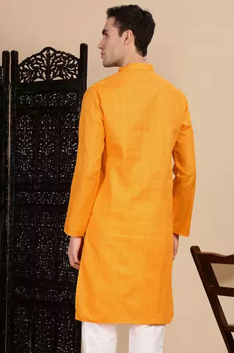 Mustard cotton textured kurta for mens