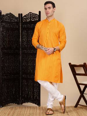 Mustard cotton textured kurta for mens 5