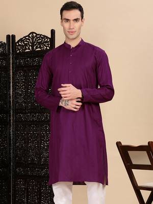 Purple cotton textured kurta for mens 1