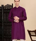 Purple cotton textured kurta for mens