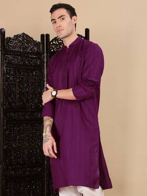 Purple cotton textured kurta for mens 2