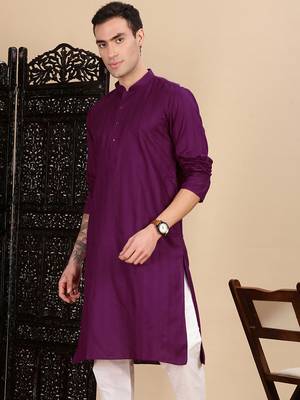 Purple cotton textured kurta for mens 3
