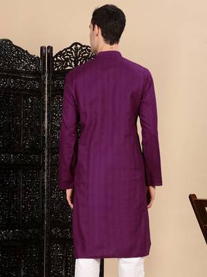 Purple cotton textured kurta for mens 4