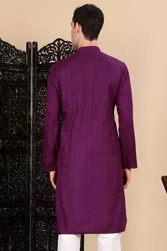 Purple cotton textured kurta for mens