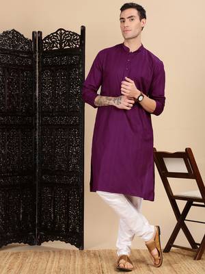 Purple cotton textured kurta for mens 5