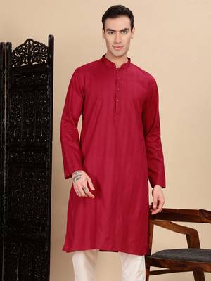 Red cotton textured kurta for mens 1