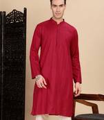 Red cotton textured kurta for mens