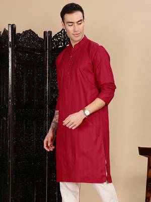 Red cotton textured kurta for mens 3