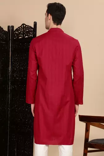 Red cotton textured kurta for mens