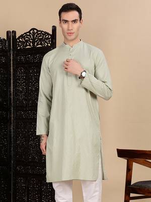 Green cotton textured kurta for mens 1