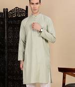 Green cotton textured kurta for mens