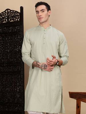 Green cotton textured kurta for mens 2