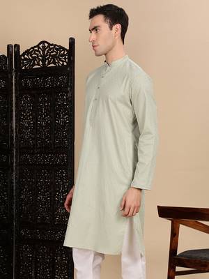 Green cotton textured kurta for mens 3