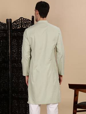 Green cotton textured kurta for mens 4