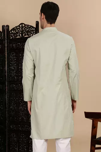Green cotton textured kurta for mens