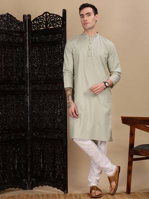 Green cotton textured kurta for mens 5