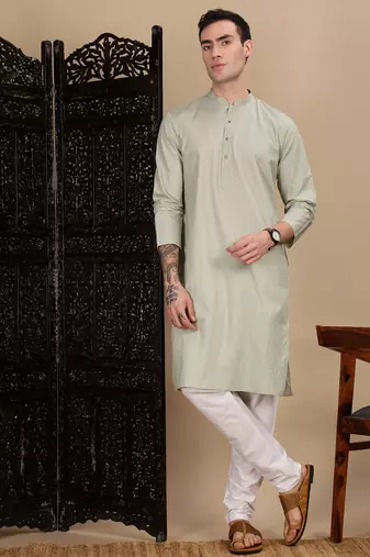 Green cotton textured kurta for mens